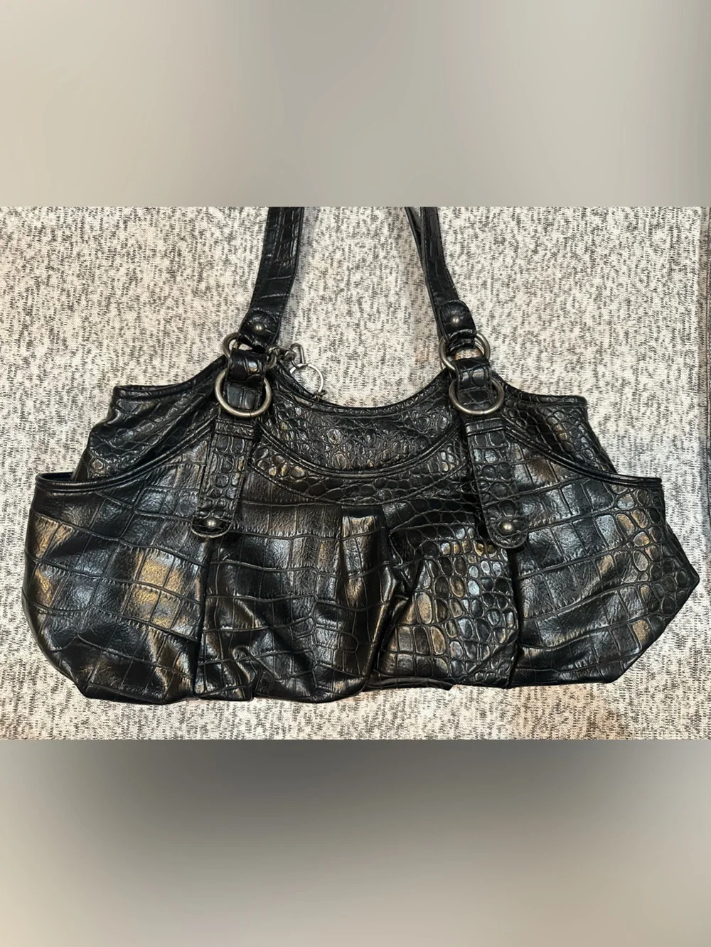 Jessica Simpson Black Croc-Embossed Women’s Shoulder Bag, GUC